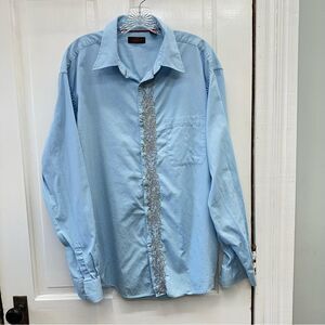 Contigo western wear embroidered long sleeve button down shirt men's‎ xl blue